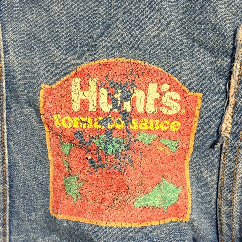 Vintage Wrangler Kids Denim Jacket Blue Patches Rainbow Canada Dry Made in USA
